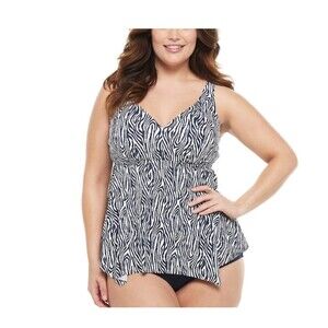 EVRI Women's Tankini Swim Top Blue & White Size 3X